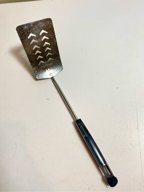 Vintage Androck USA Stainless Steel Slotted Turner Spatula Black Handle